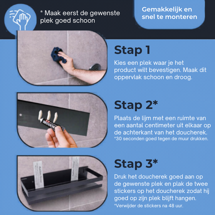 NoDrill Doucheplank - Bevestigd binnen 30 sec