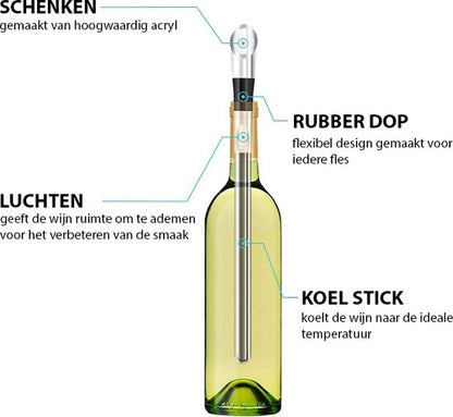 Luxe Wijnkoeler Stick met Schenktuit & Wijnstopper